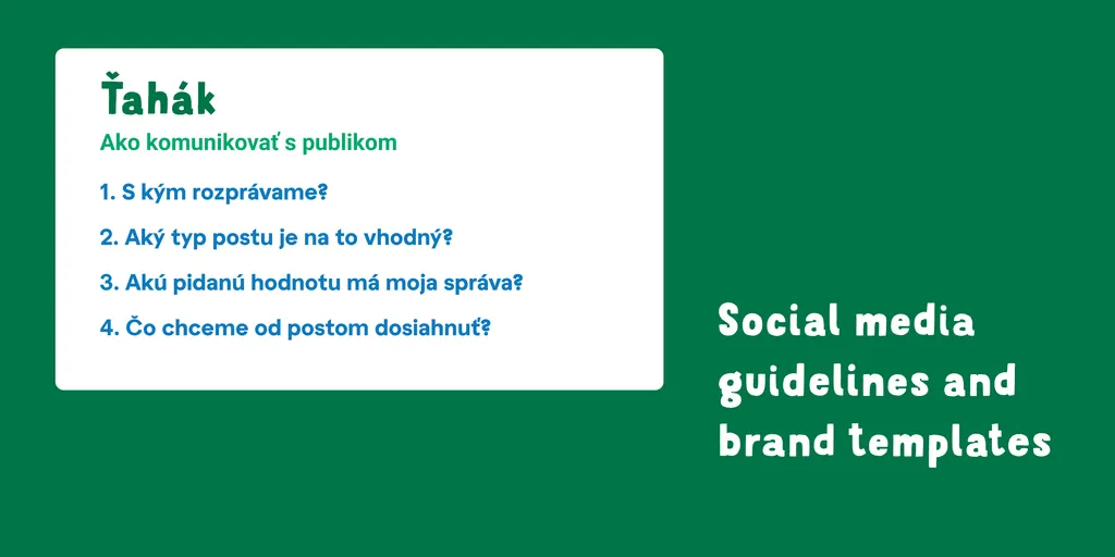 The Zelená škola social media guide: “Ťahák” (cheat sheet), how to talk to each audience