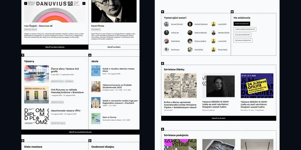 SCD website pages: an exhibition, events, articles and the team