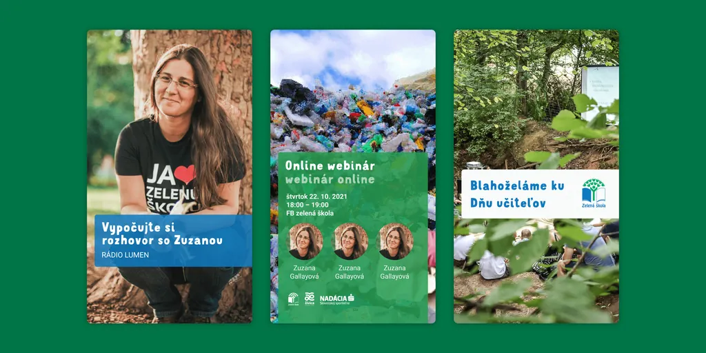 Zelená škola story templates: an interview, a webinar invitation and Teachers' Day
