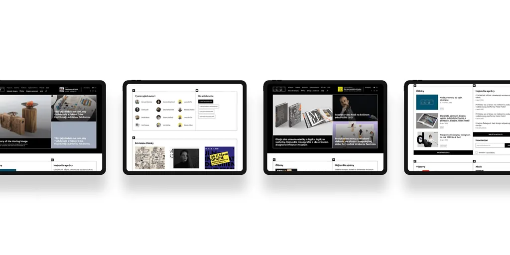 Slovenské centrum dizajnu website pages on four tablets